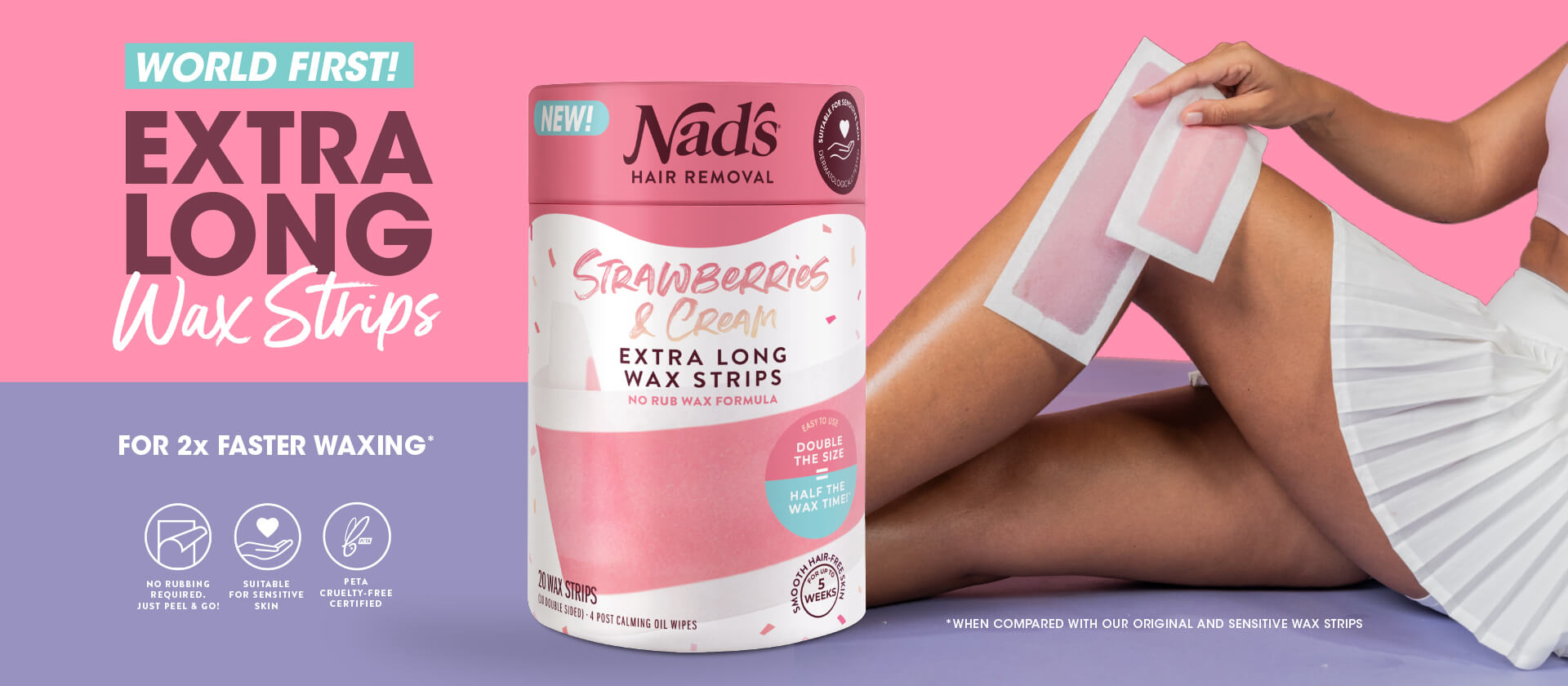 Strawberries and Cream Extra Long Wax Strips | Nad's Hair Removal